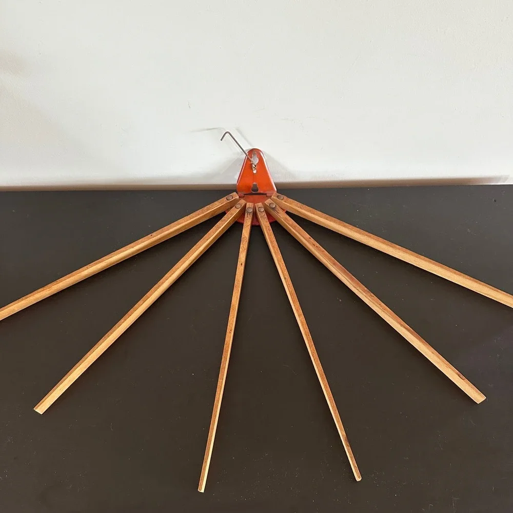 Vintage Wall Mount Wooden Drying Rack 5 Arm Folding Laundry Clothes Towel Hanger